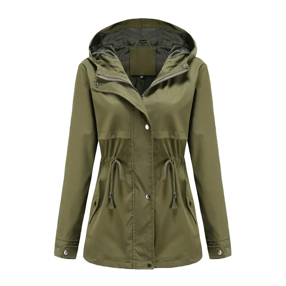 Anorak Rain Jacket for Women - Hooded Drawstring Waist Windbreaker