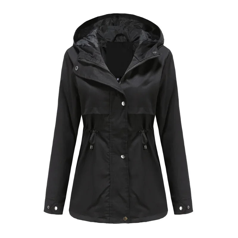 Anorak Rain Jacket for Women - Hooded Drawstring Waist Windbreaker