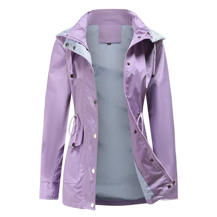Rain Jacket for Women - Hooded Drawstring Waist Cotton Lined Coat