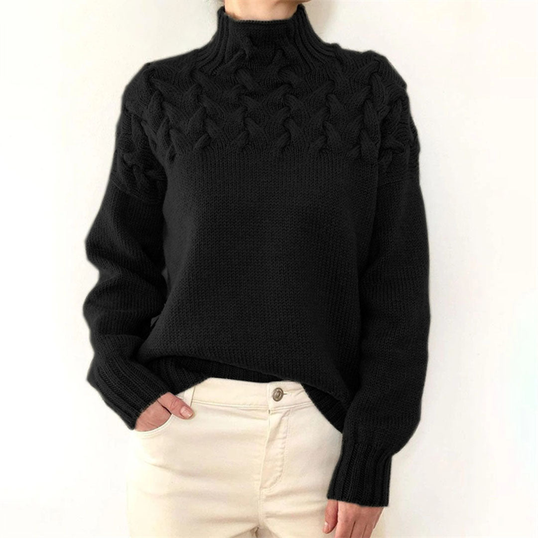 Oversized Turtleneck Sweater for Women - Black