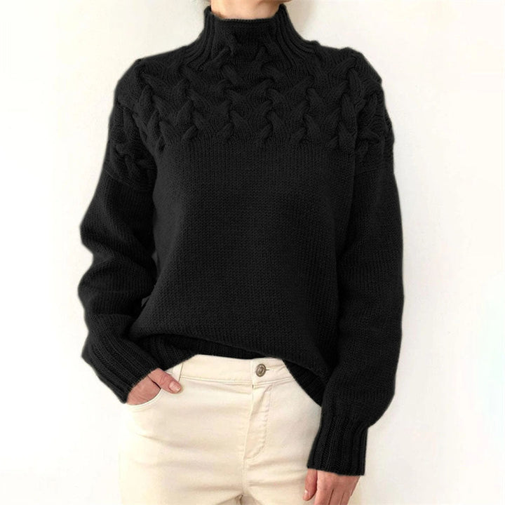 Oversized Turtleneck Sweater for Women - Black