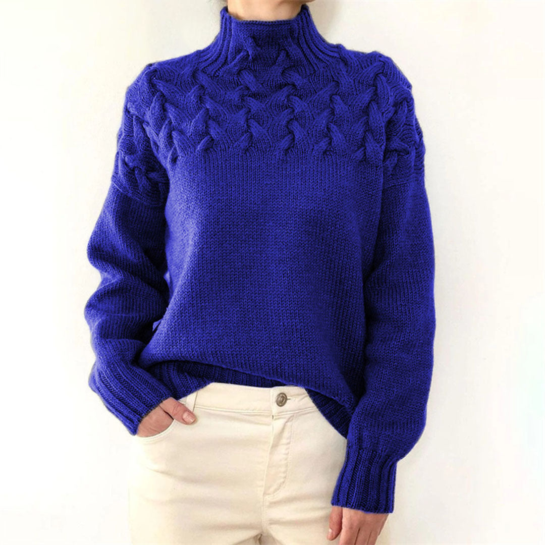 Oversized Turtleneck Sweater for Women - Blue