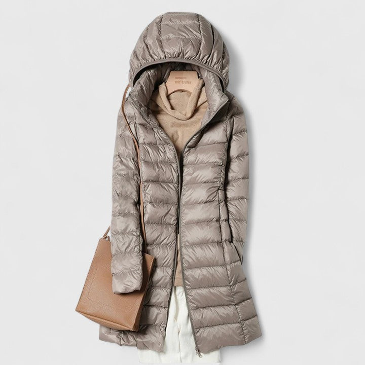 Longline Puffer Jacket for Women - Hooded Quilted Winter Coat