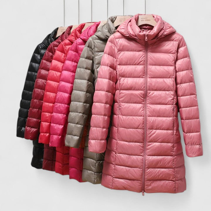 Longline Puffer Jacket for Women - Hooded Quilted Winter Coat