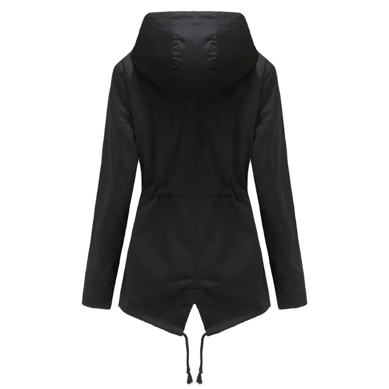 Anorak Rain Jacket for Women - Hooded Drawstring Waist Windbreaker