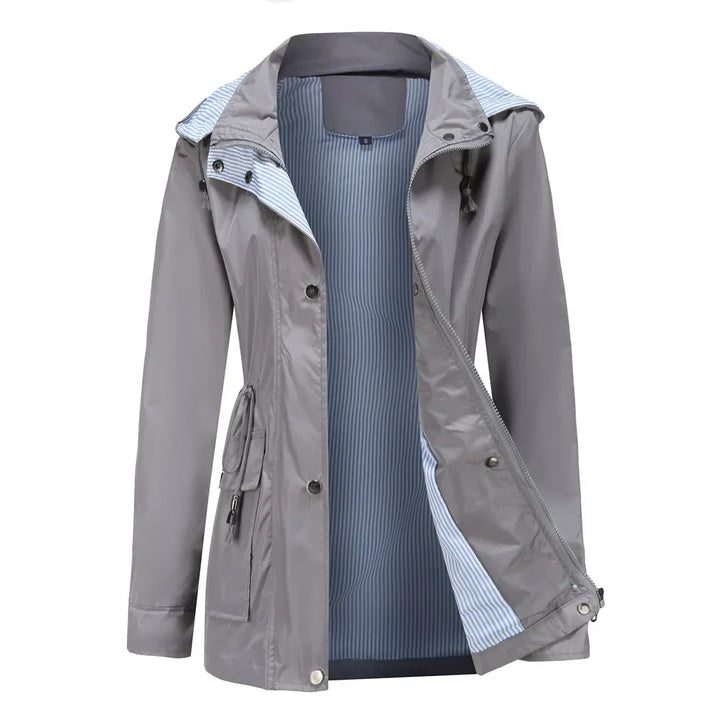 Rain Jacket for Women - Hooded Drawstring Waist Cotton Lined Coat