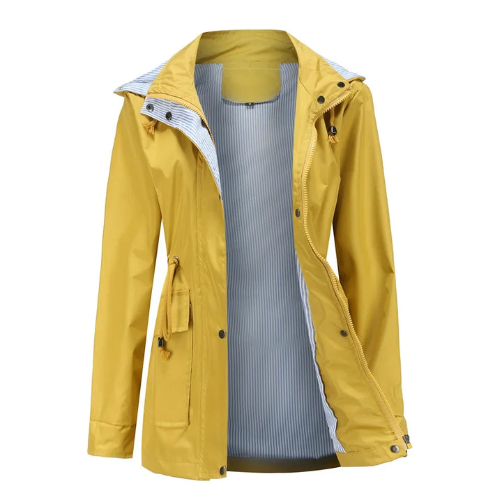 Rain Jacket for Women - Hooded Drawstring Waist Cotton Lined Coat