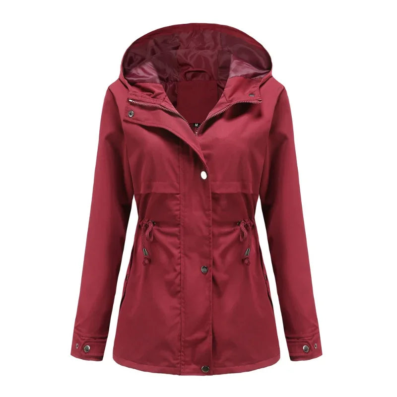Anorak Rain Jacket for Women - Hooded Drawstring Waist Windbreaker