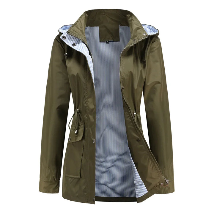 Rain Jacket for Women - Hooded Drawstring Waist Cotton Lined Coat