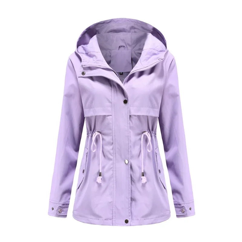 Anorak Rain Jacket for Women - Hooded Drawstring Waist Windbreaker