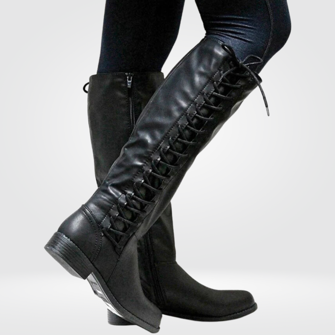 Lace-Up Knee High Combat Boots for Women - front view