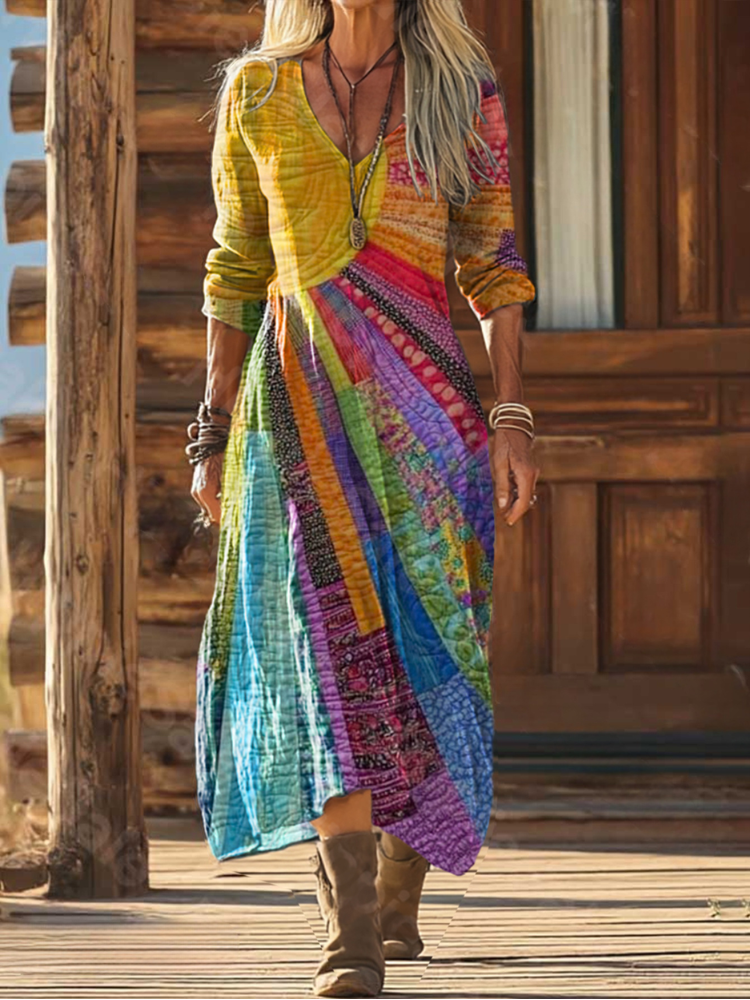 Boho Dress Printed Long Short Sleeve Casual Plus Size Sundress – Clara Rose Boutique