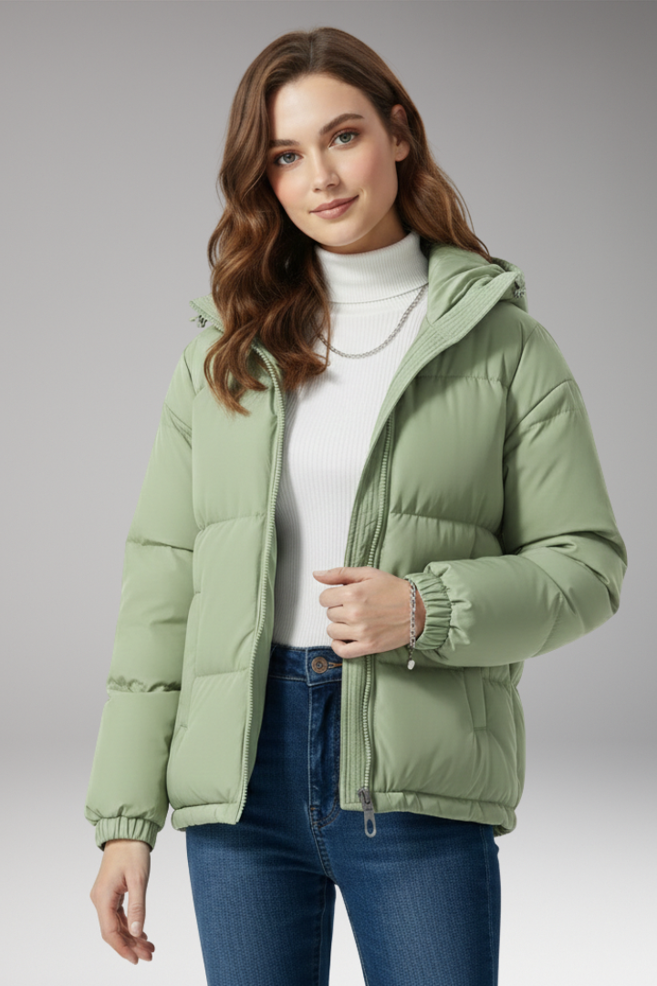 Hooded Puffer Jacket for Women - Quilted Structured Comfort Coat
