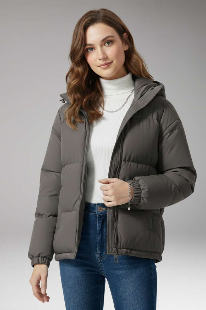 Hooded Puffer Jacket for Women - Quilted Structured Comfort Coat