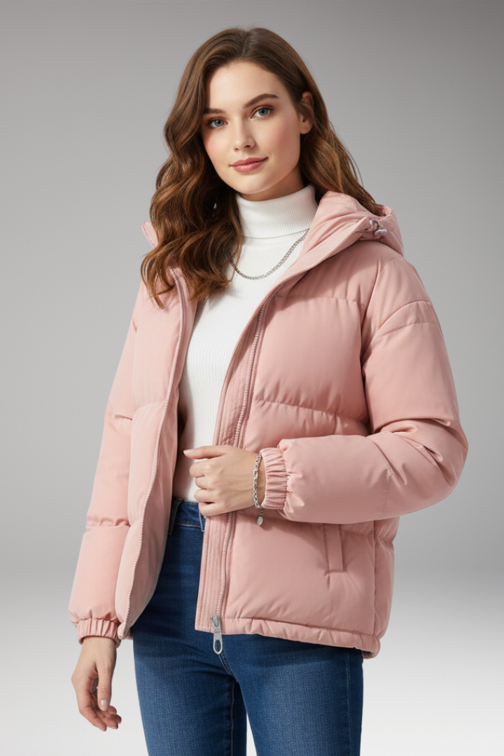 Hooded Puffer Jacket for Women - Quilted Structured Comfort Coat