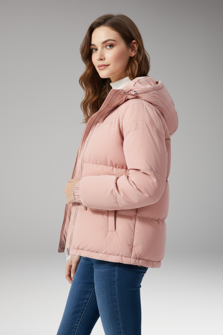 Hooded Puffer Jacket for Women - Quilted Structured Comfort Coat