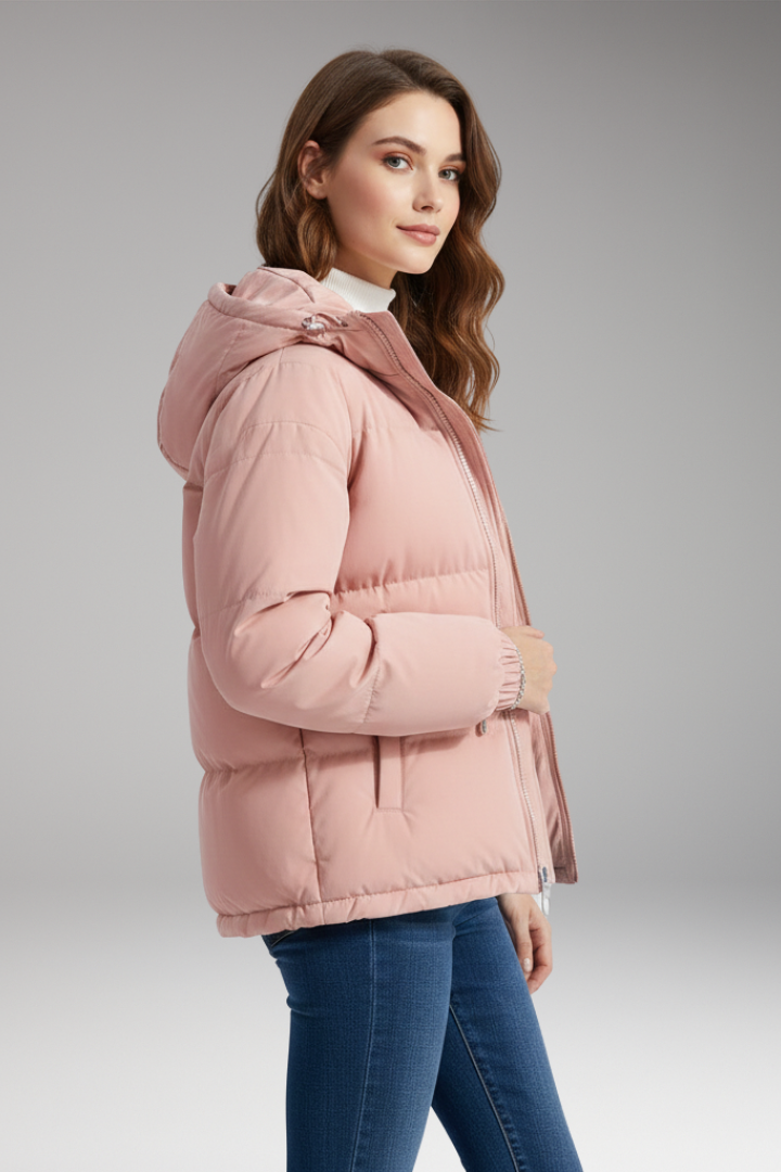 Hooded Puffer Jacket for Women - Quilted Structured Comfort Coat