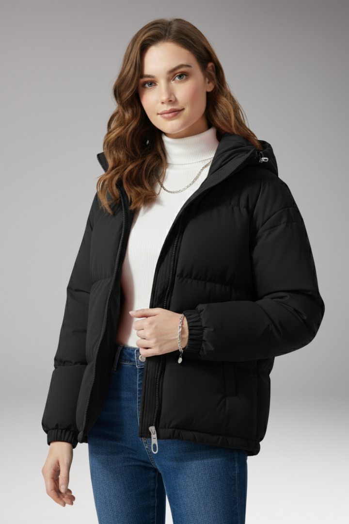 Hooded Puffer Jacket for Women - Quilted Structured Comfort Coat