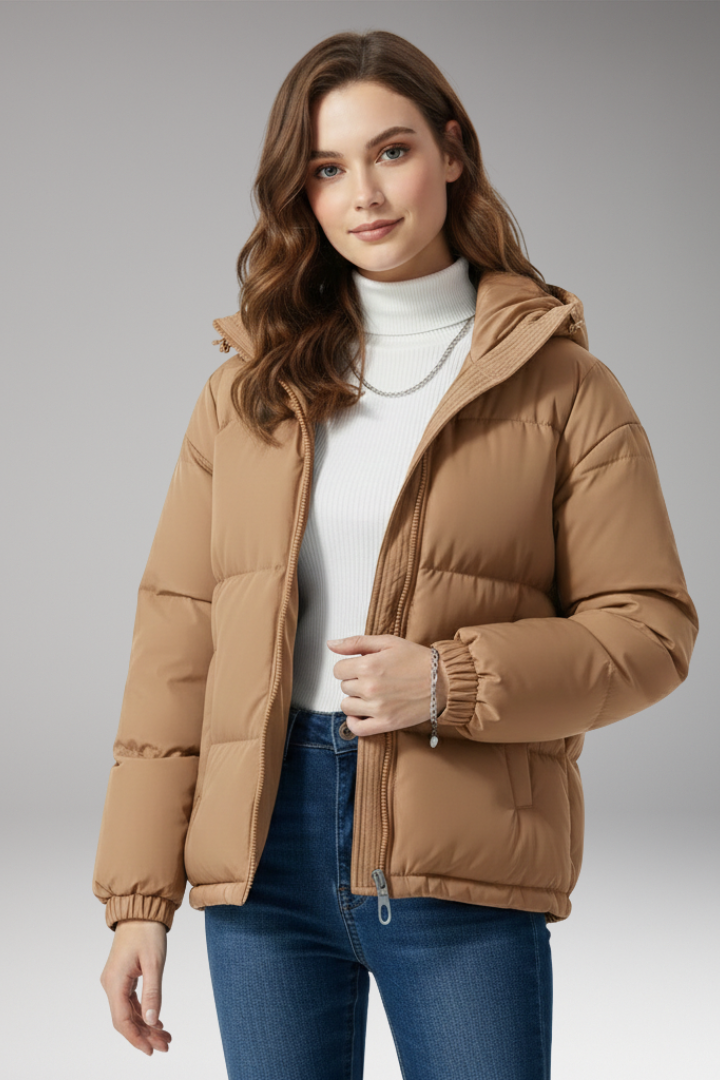 Hooded Puffer Jacket for Women - Quilted Structured Comfort Coat