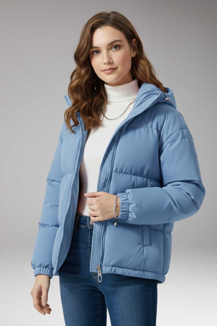 Hooded Puffer Jacket for Women - Quilted Structured Comfort Coat
