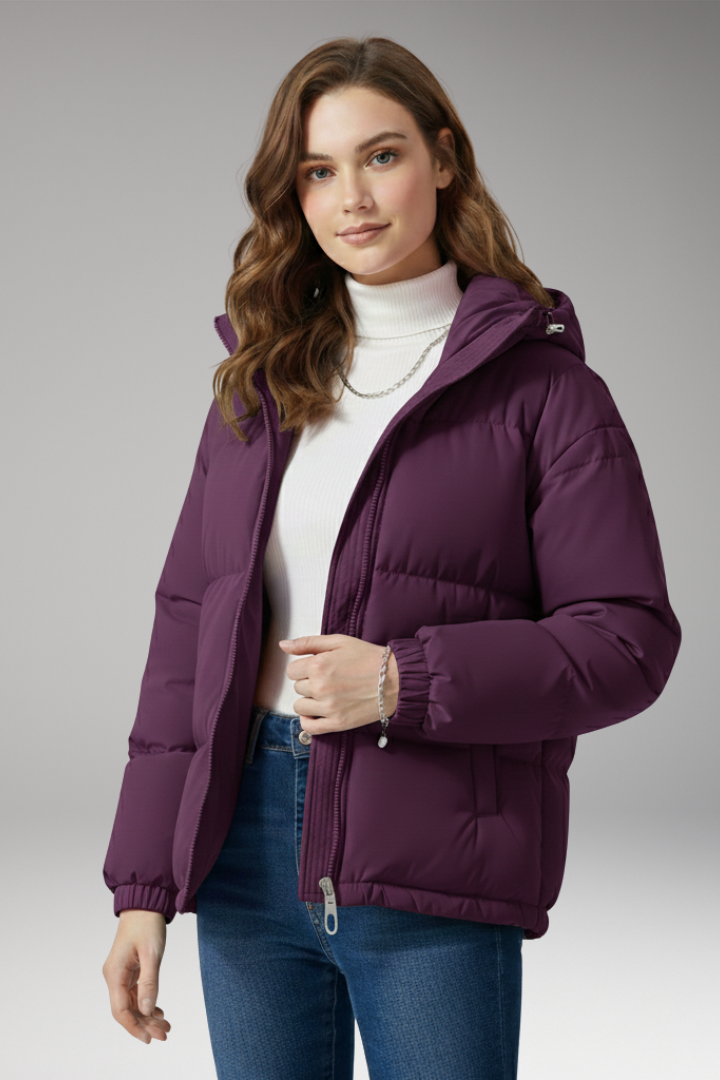 Hooded Puffer Jacket for Women - Quilted Structured Comfort Coat