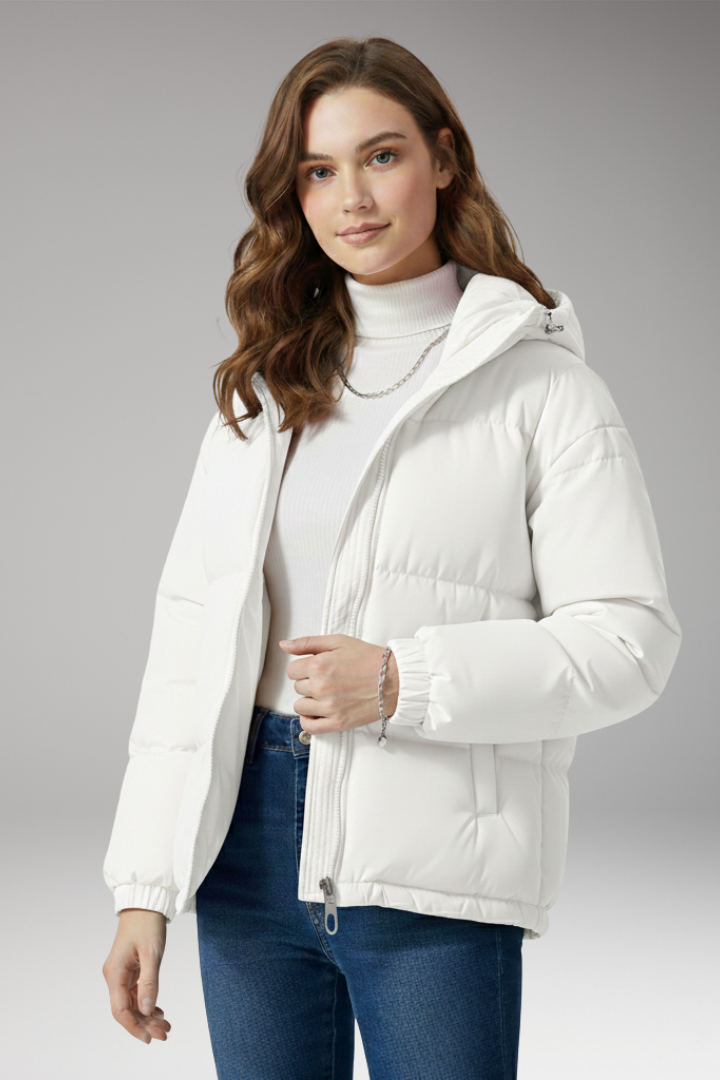 Hooded Puffer Jacket for Women - Quilted Structured Comfort Coat