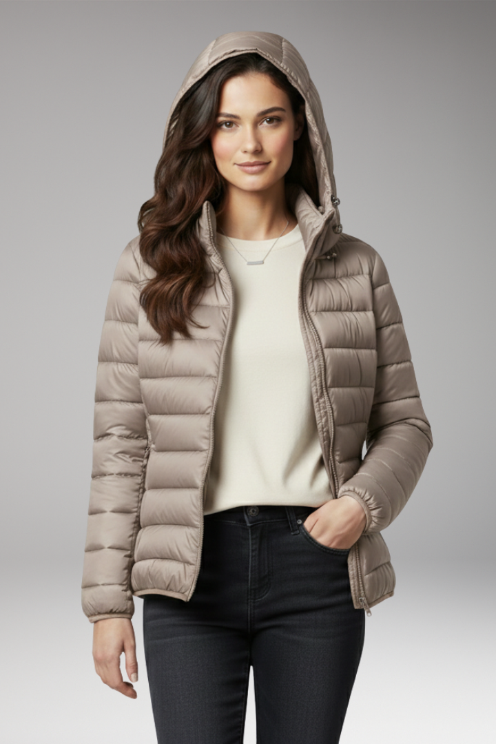 Hooded Puffer Jacket for Women - Textured Lightweight Warmth Coat