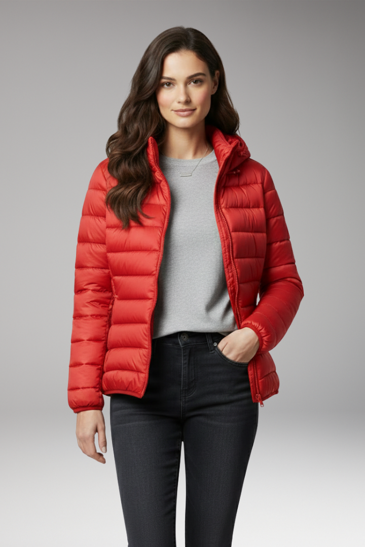 Hooded Puffer Jacket for Women - Textured Lightweight Warmth Coat