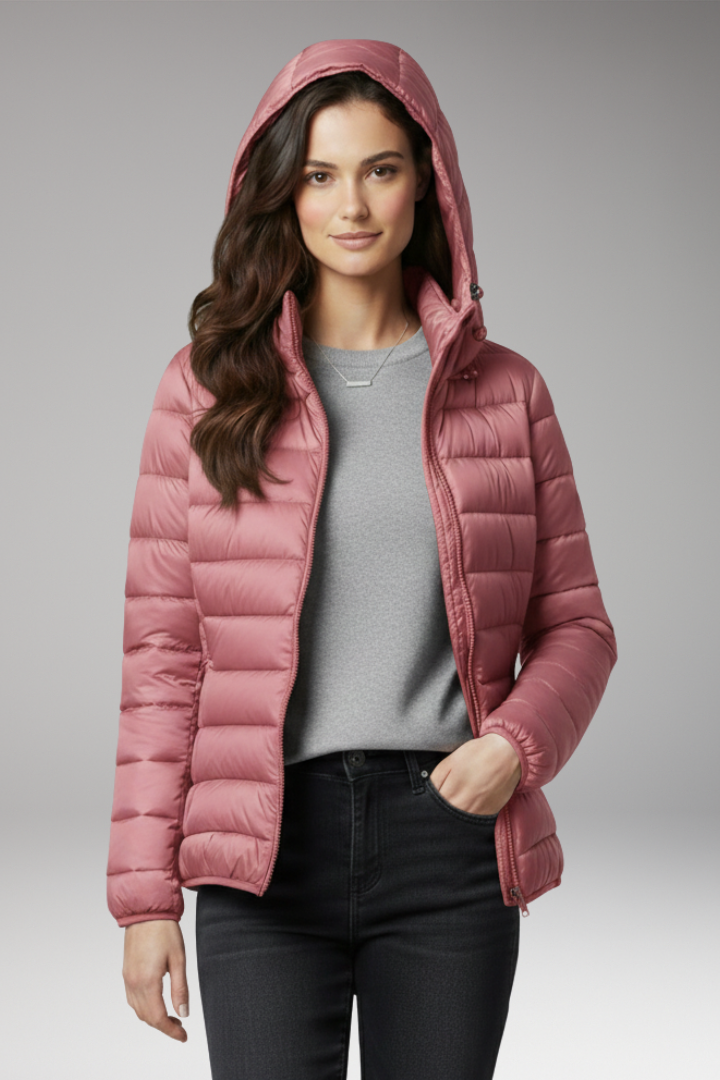 Hooded Puffer Jacket for Women - Textured Lightweight Warmth Coat