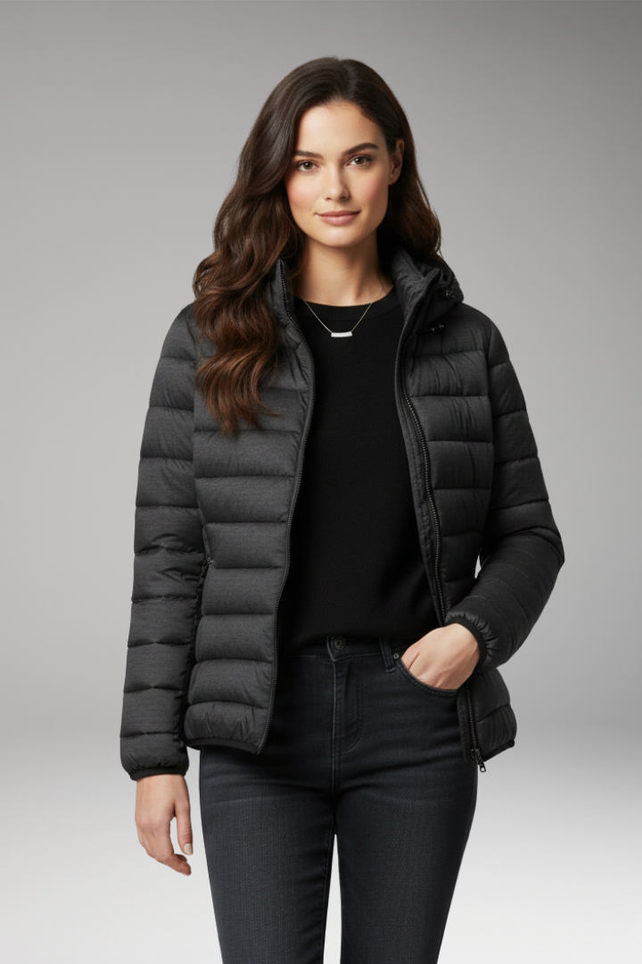 Hooded Puffer Jacket for Women - Textured Lightweight Warmth Coat