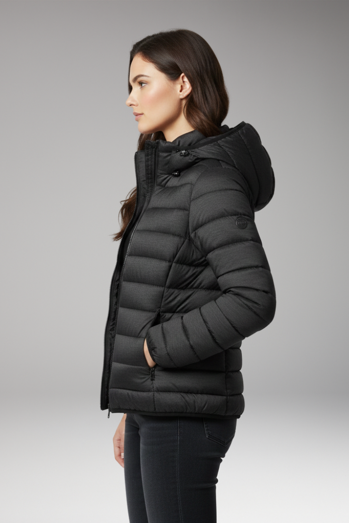 Hooded Puffer Jacket for Women - Textured Lightweight Warmth Coat