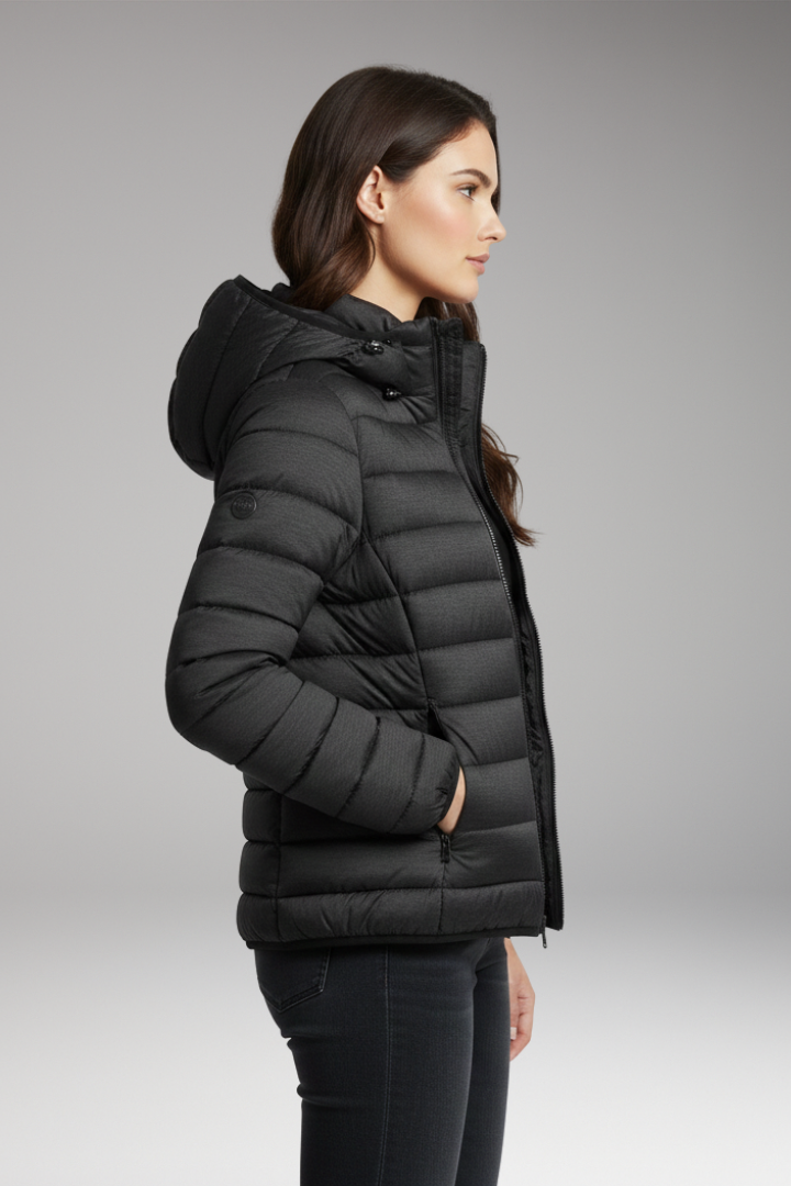 Hooded Puffer Jacket for Women - Textured Lightweight Warmth Coat