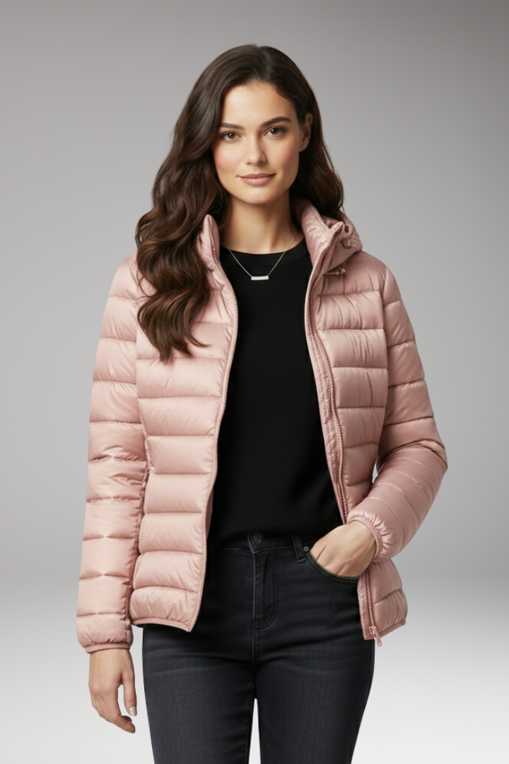 Hooded Puffer Jacket for Women - Textured Lightweight Warmth Coat