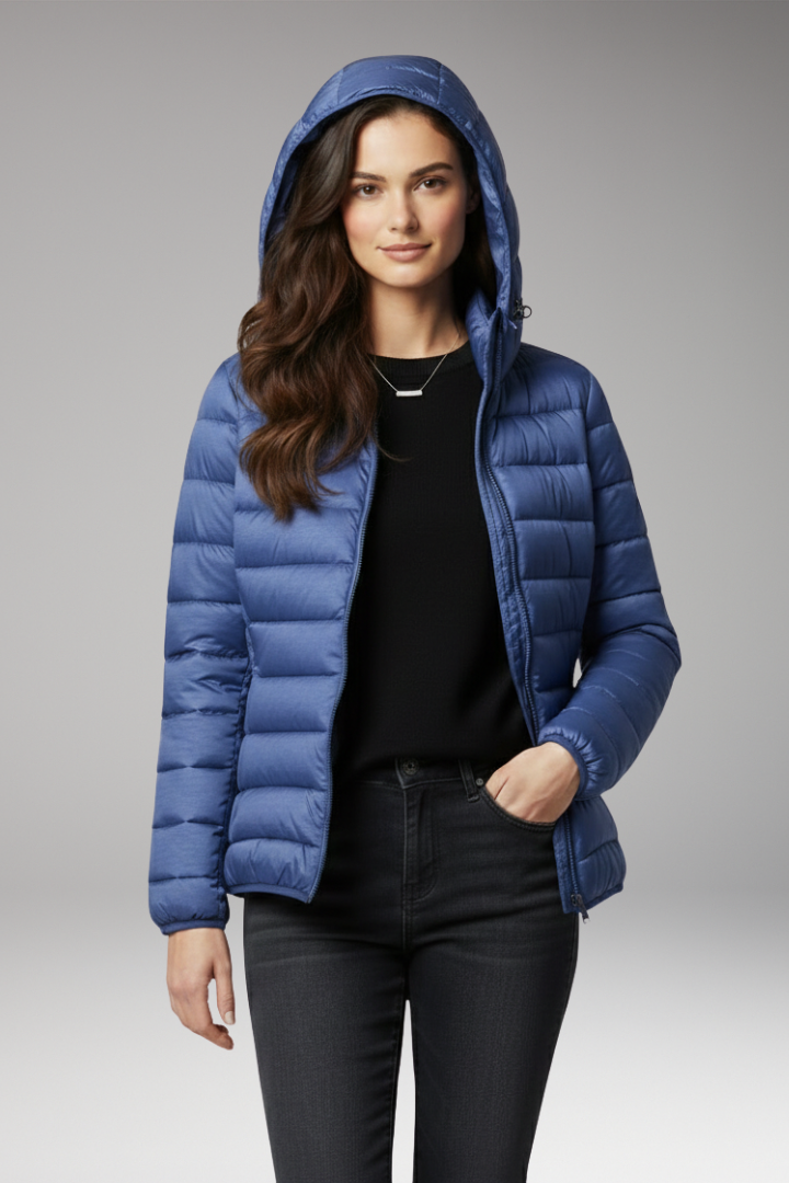 Hooded Puffer Jacket for Women - Textured Lightweight Warmth Coat