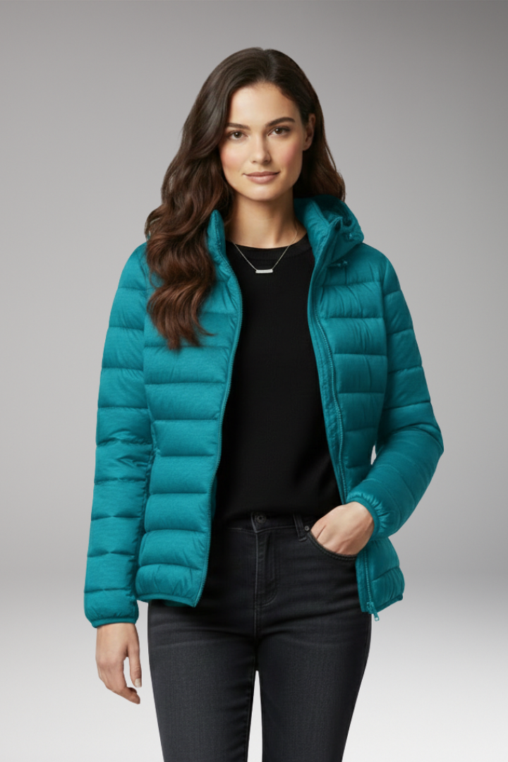 Hooded Puffer Jacket for Women - Textured Lightweight Warmth Coat
