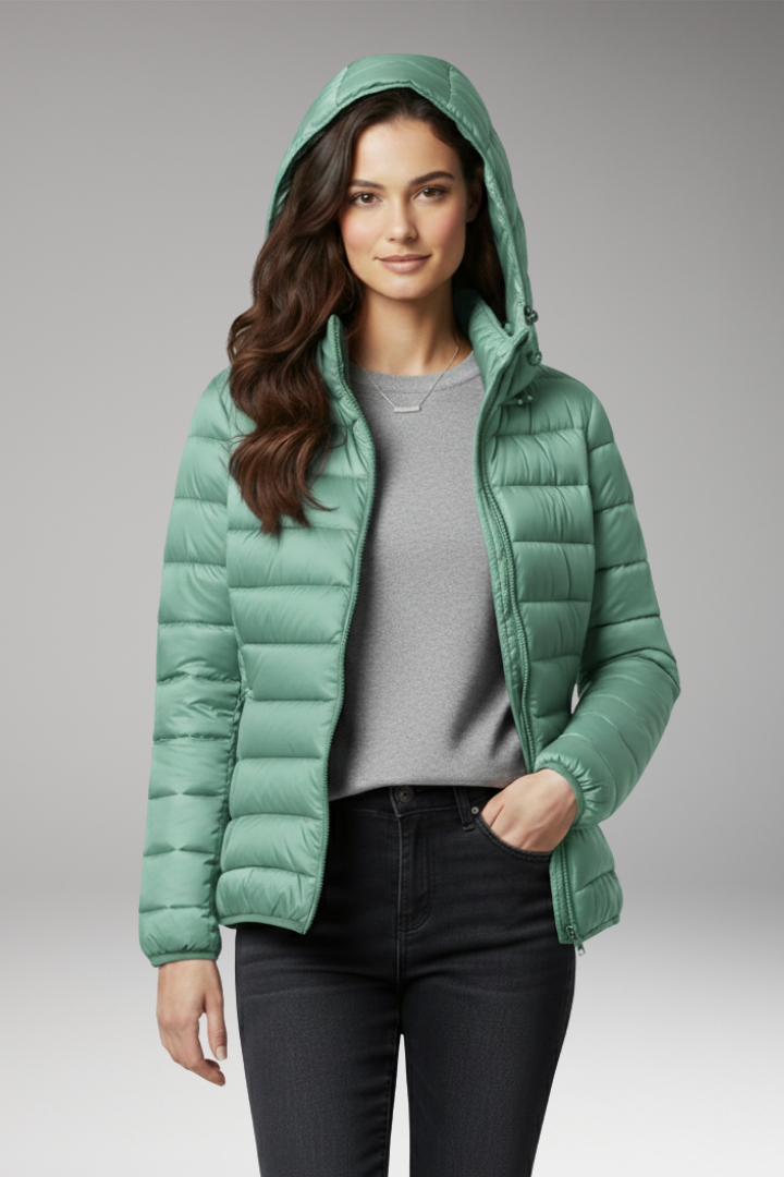 Hooded Puffer Jacket for Women - Textured Lightweight Warmth Coat