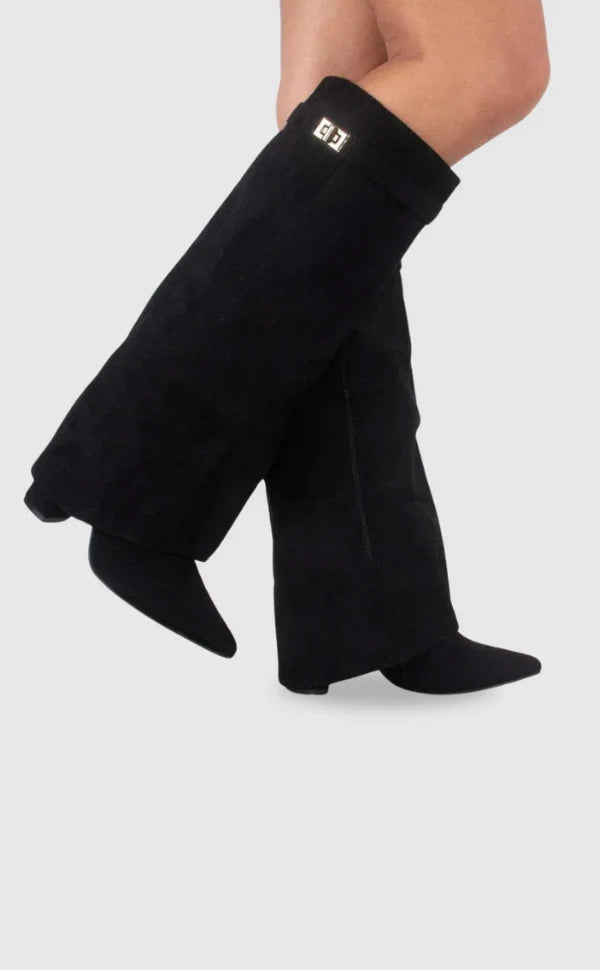 Women's fold-over faux suede boots with gold clasp - view 3