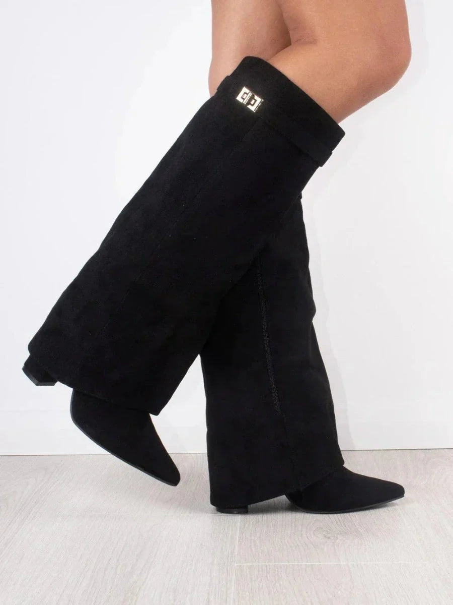 Women's fold-over faux suede boots with gold clasp - view 4