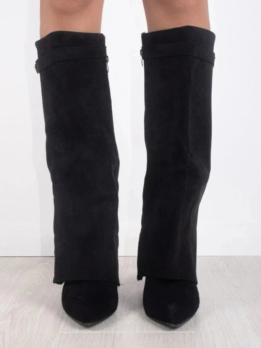 Women's fold-over faux suede boots with gold clasp - view 5