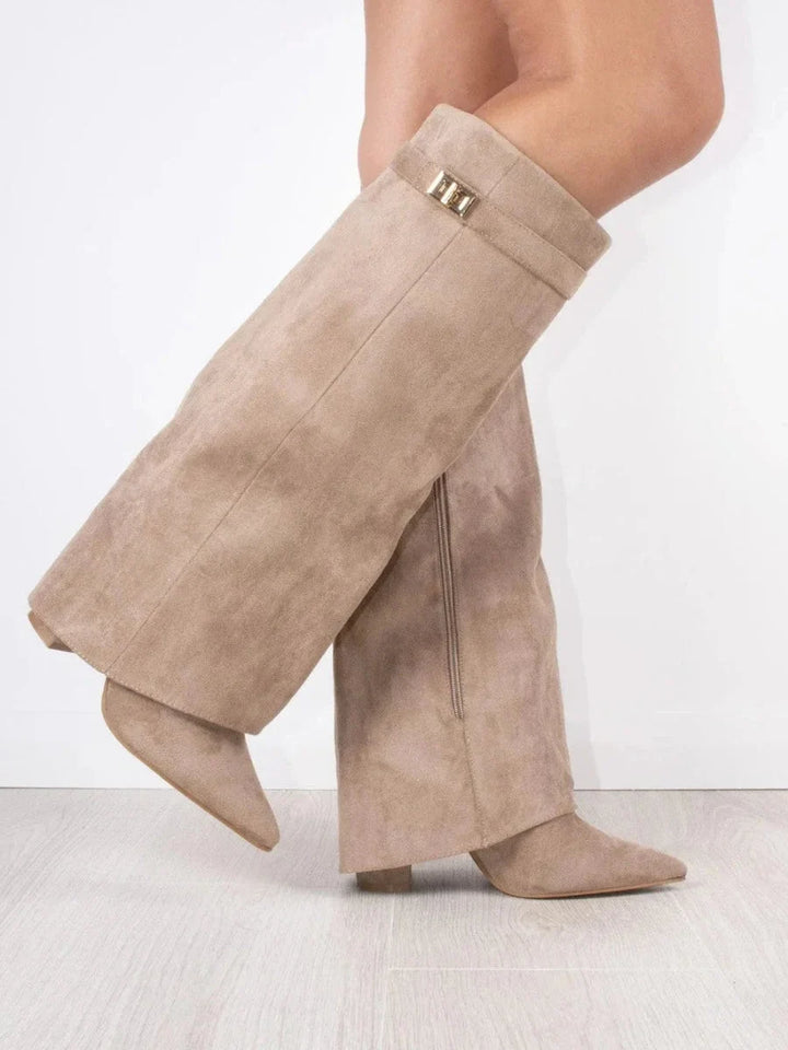 Women's fold-over faux suede boots with gold clasp - view 7