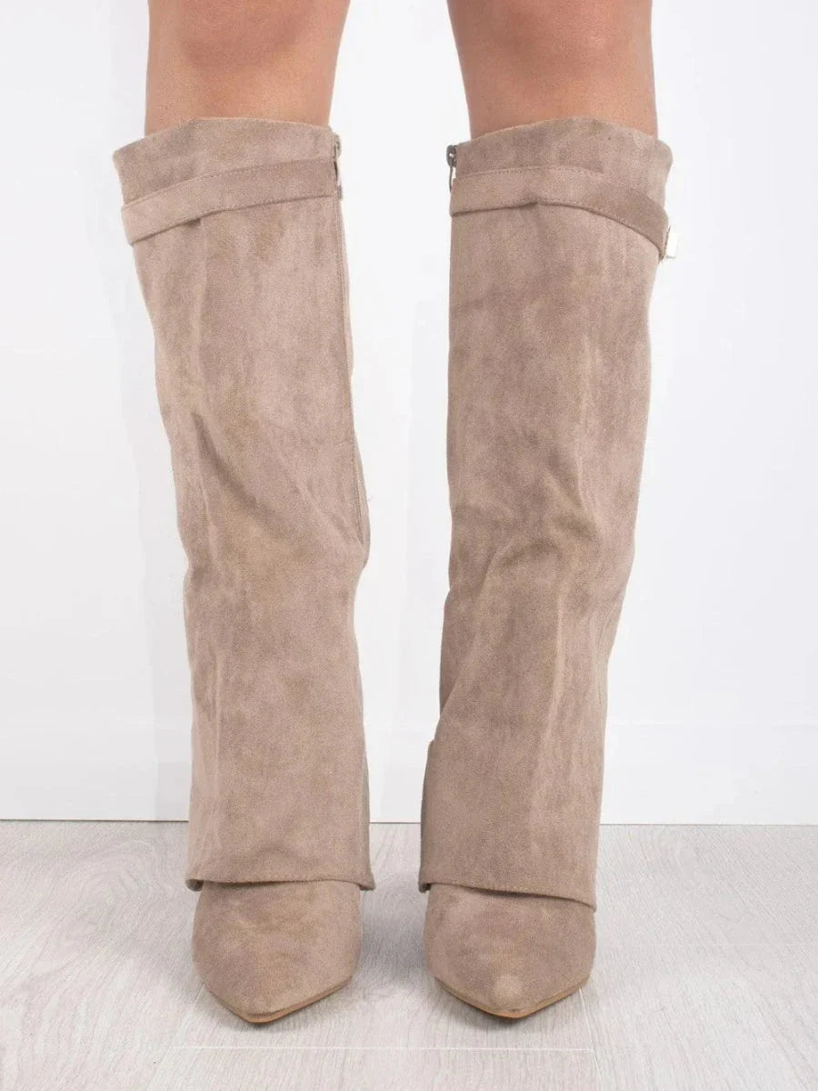 Women's fold-over faux suede boots with gold clasp - view 8