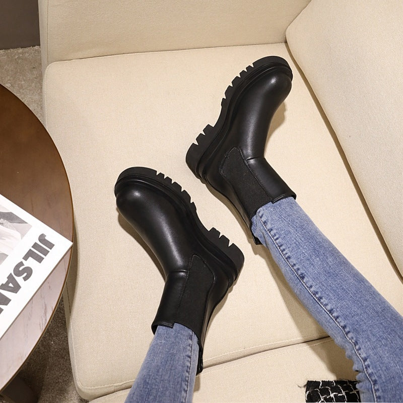 Chunky Platform High Ankle Chelsea Boots for Women - side view