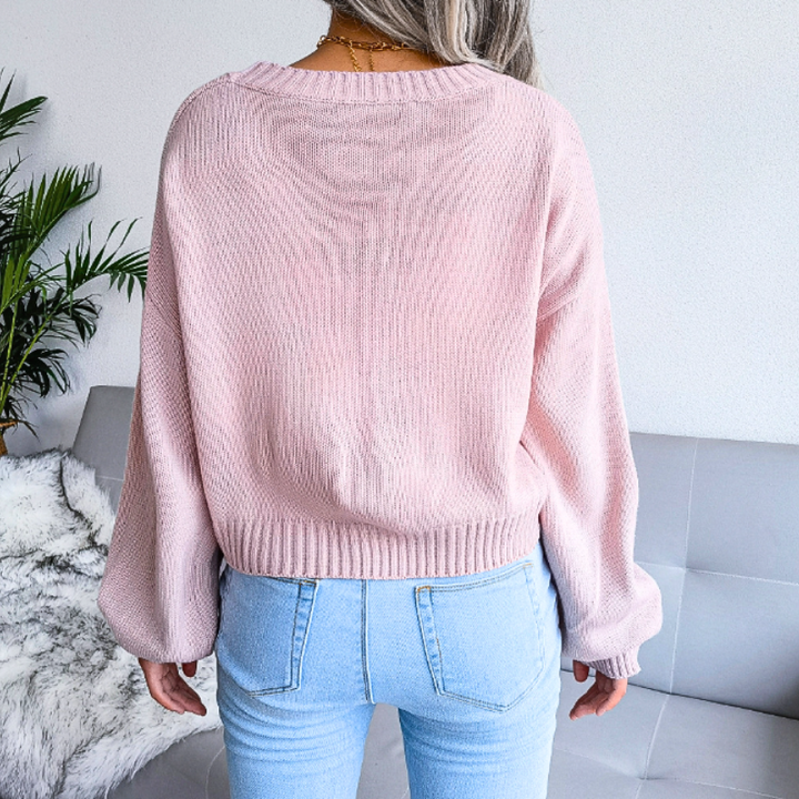 Cloud Print Cropped Knit Cardigan for Women Button Up V Neck