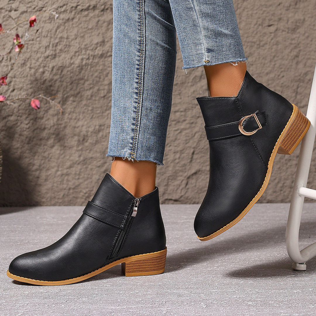 Ankle Boots for Women Low Block Heel Zipper Closure