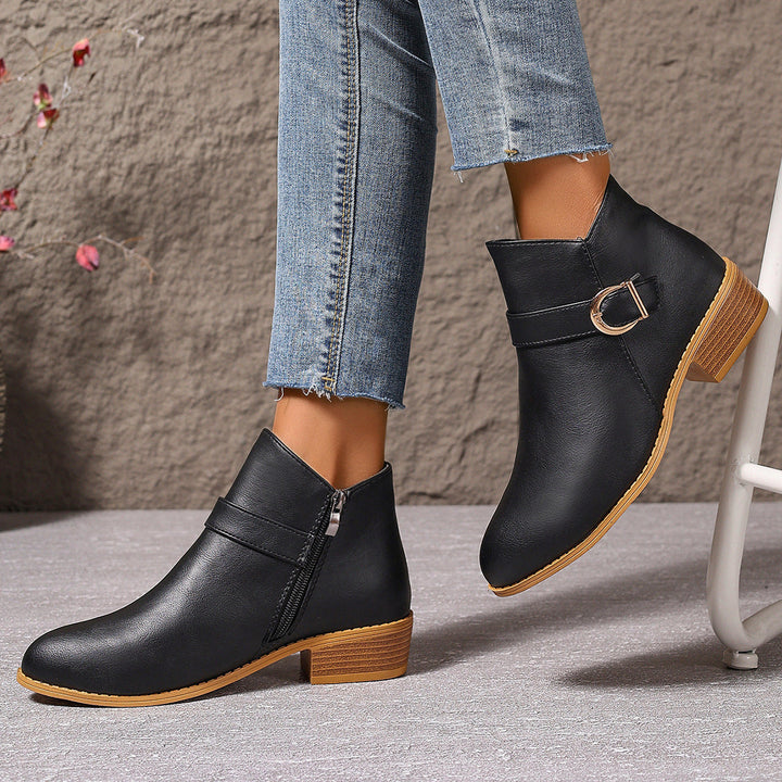 Ankle Boots for Women Low Block Heel Zipper Closure