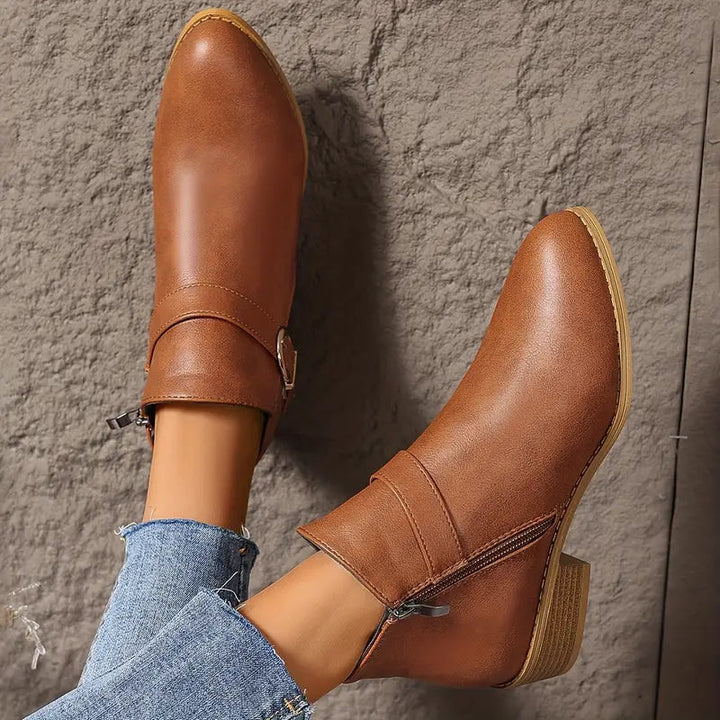 Ankle Boots for Women Low Block Heel Zipper Closure