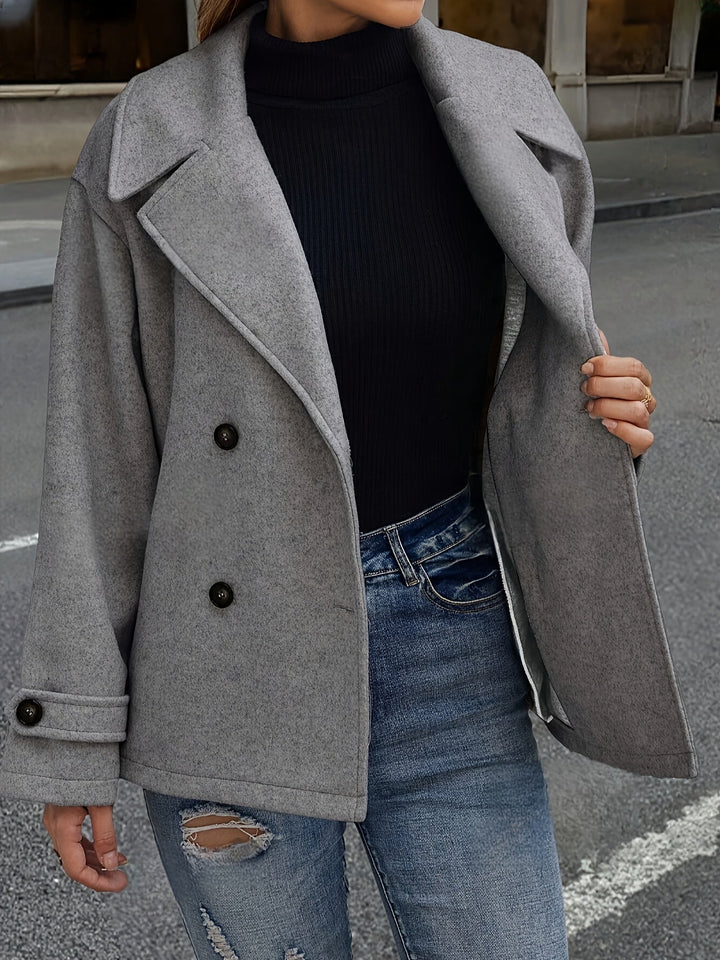 Dark Grey Wool Pea Coat for Women - Double Breasted Oversized Coat