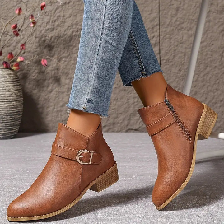 Ankle Boots for Women Low Block Heel Zipper Closure