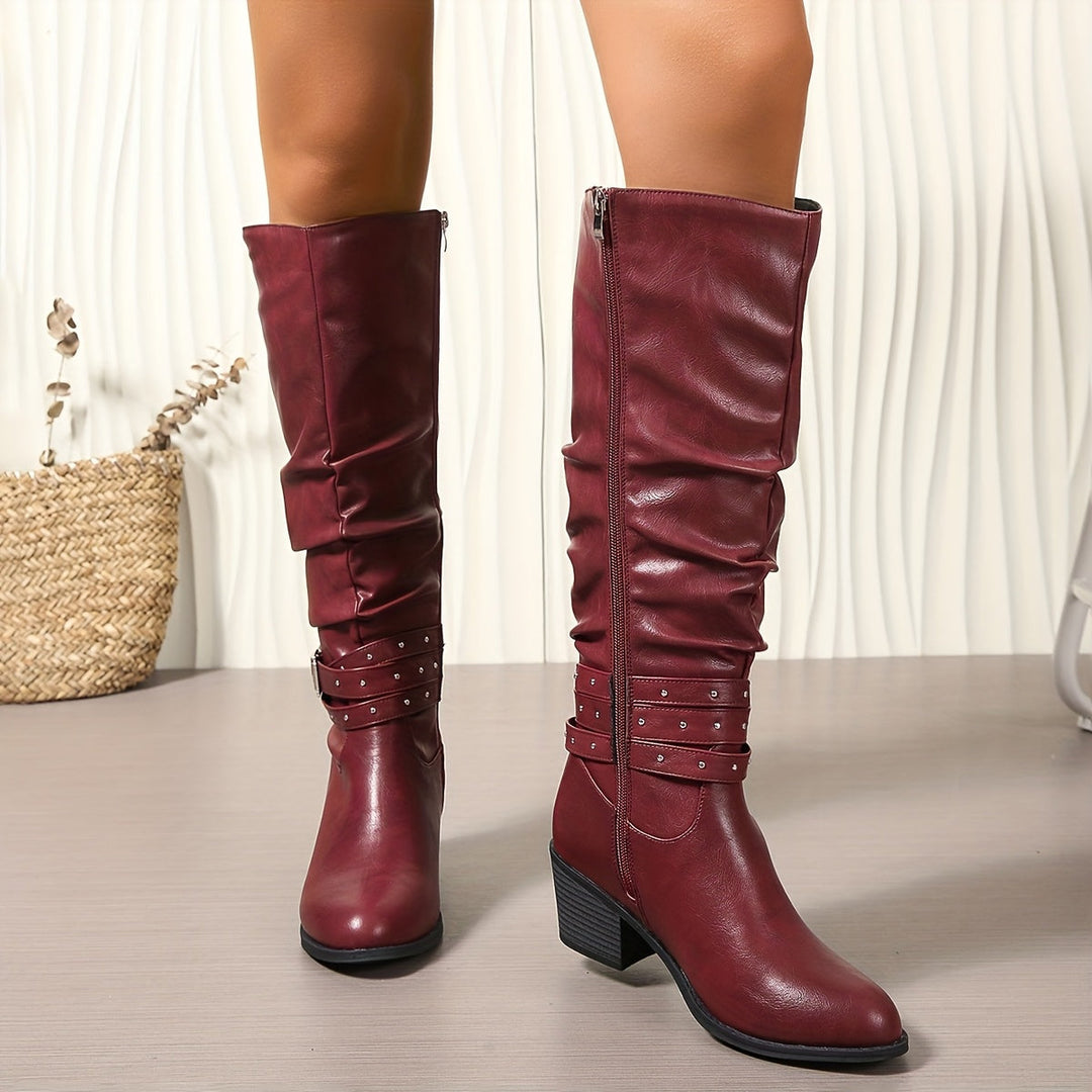 Ragnhild | Women's Knee High Slouch Boots with Buckle
