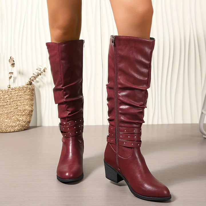 Ragnhild | Women's Knee High Slouch Boots with Buckle